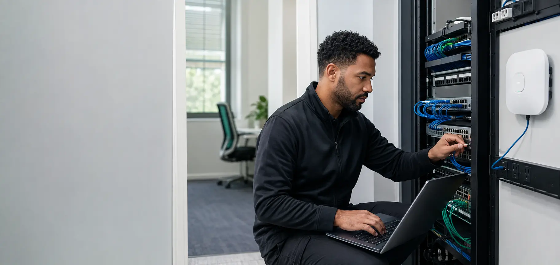 IT engineer commissioning network equipment